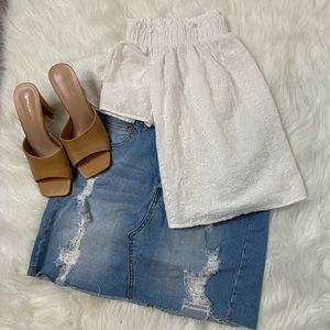 FashionNova Light Wash Denim Skirt